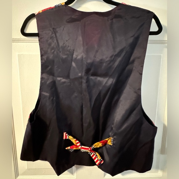 Vintage 90’s Patriotic Bear Flag Print Women's Vest Tie Back Cotton JLN USA Lg - Picture 8 of 11